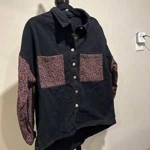 Ladies cheetah and black denim jacket